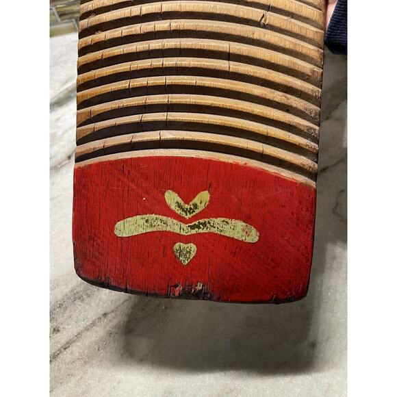 Antique Vintage Hand Painted Chinese Wooden Wash Board Scrub Board Red Floral - Picture 3 of 7